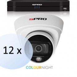 SPRO FULL NIGHT COLOR camera systeem complete set 12, 2MP, vandaal proof IR bereik van 15Meter