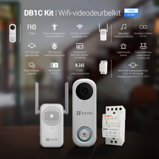 Ezviz, WiFi video deurbel, ook de beelden LIVE met de APP bekijken, EZVIZ EZ-CS-DB1C KIT