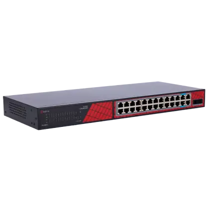 Safire 22 PoE poorten – 2 Hi-PoE-poorten – 2 SFP-uplinks – 2 RJ45-uplinks