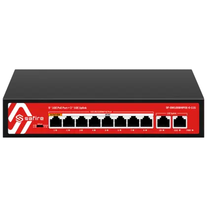 Safire SF-SW1008HIPOE-G-115 – 8-Poorts Hi-PoE Switch + 2 Gigabit Uplinks, 120W, 10/100/1000 Mbps