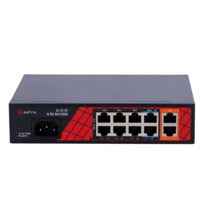 Safire SF-SW1008HIPOE-H-120 – 8-Poorts Hi-PoE Switch + 2 Gigabit Uplinks, 120W, PoE Waakhond