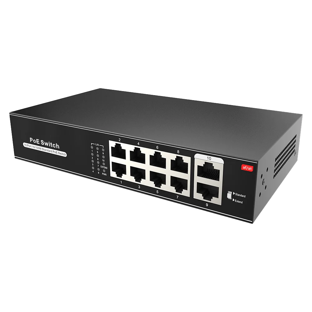 X-Security SW1008POE-100-E – 8-Poorts PoE Switch + 2 Uplink, 100 Mbps, AI VLAN & CCTV Extend (100W)